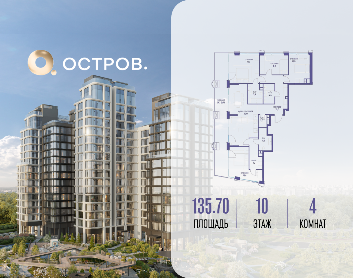 4х-комнатная квартира в ЖК Остров