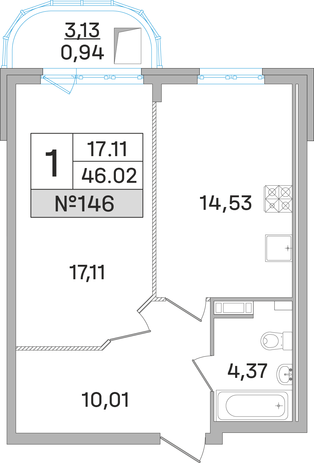 1-комнатная квартира в ЖК Дом‐Мегалит в Королёве