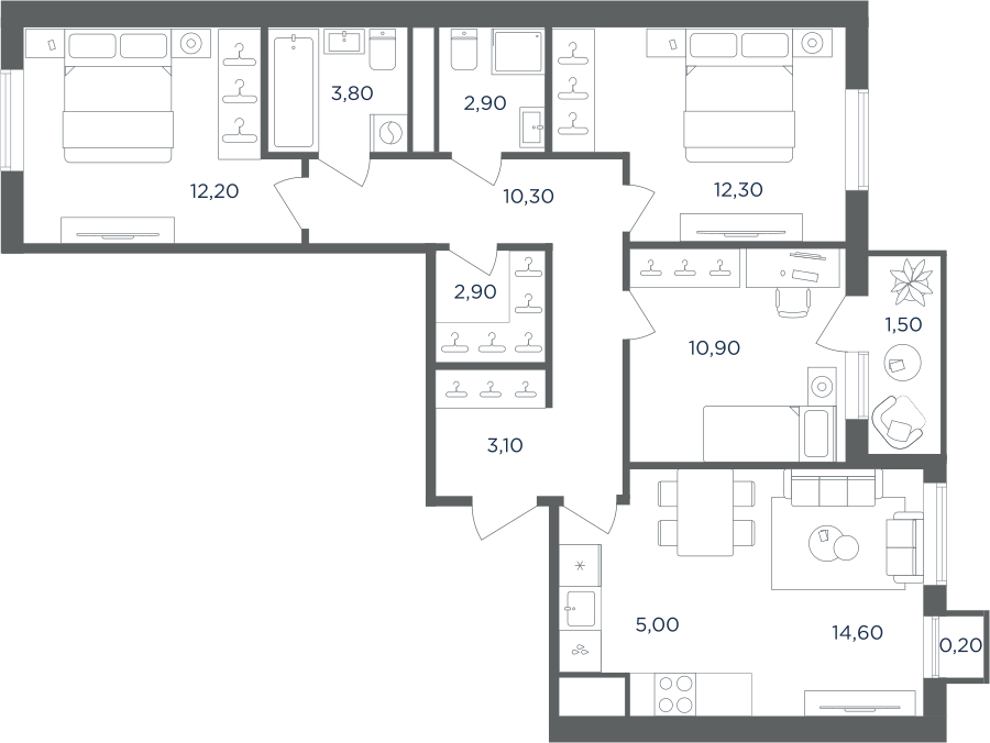 4х-комнатная квартира в ЖК Равновесие