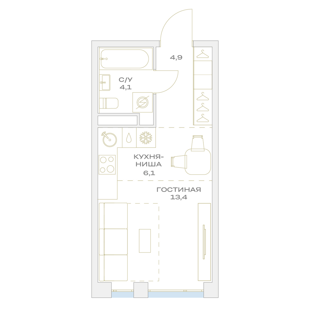 Квартира-студия в ЖК Детали