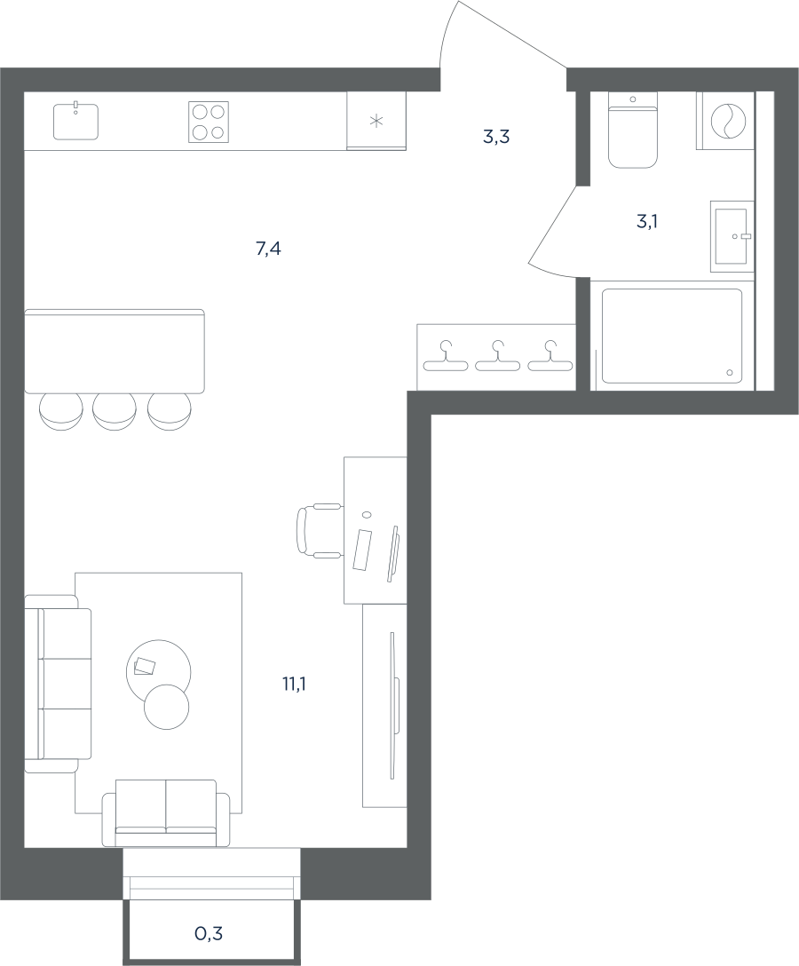 Квартира-студия в ЖК Равновесие