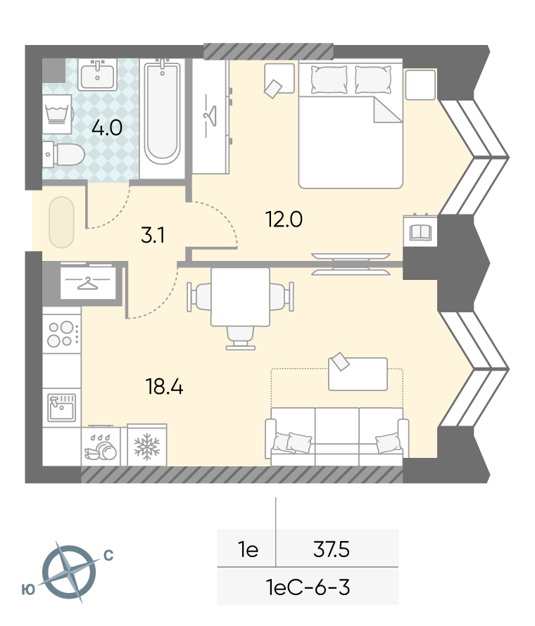 1-комнатная квартира в ЖК Зиларт