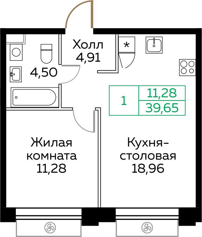 1-комнатная квартира в ЖК КИТ