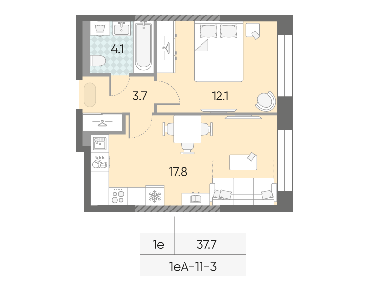 1-комнатная квартира в ЖК Зиларт