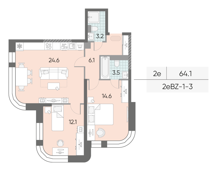 2х-комнатная квартира в ЖК Зиларт