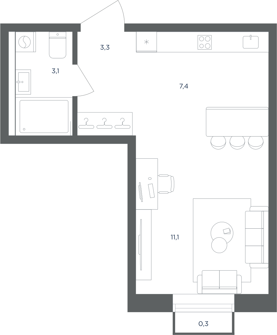 Квартира-студия в ЖК Равновесие