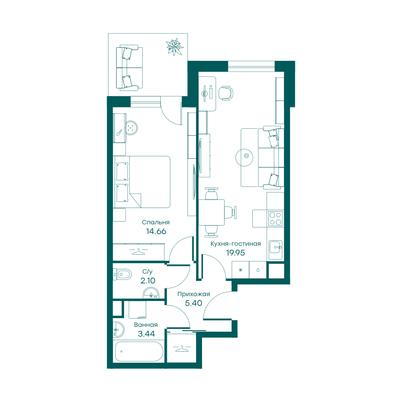 2х-комнатная квартира в ЖК Равновесие