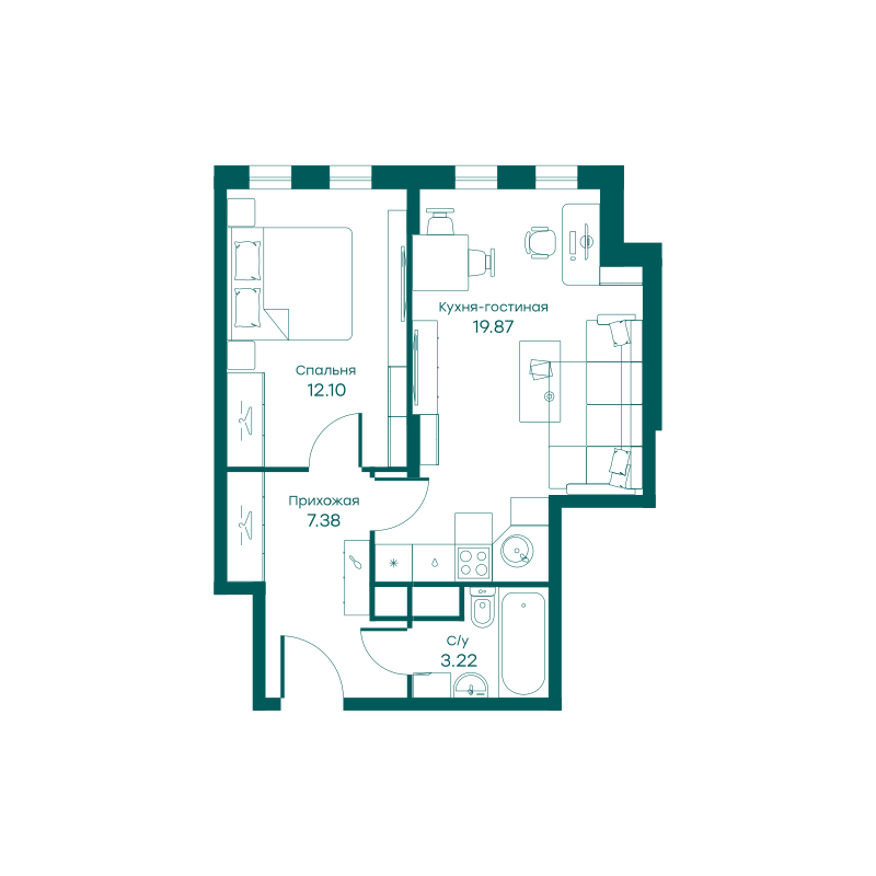 2х-комнатная квартира в ЖК Равновесие