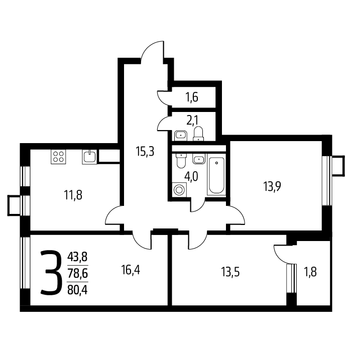 3х-комнатная квартира в ЖК Район Новые Ватутинки мкр. Центральный