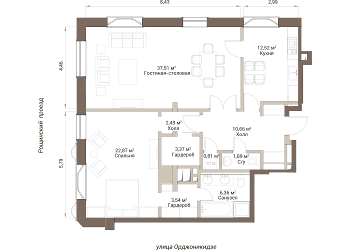2х-комнатная квартира в ЖК Barkli Residence