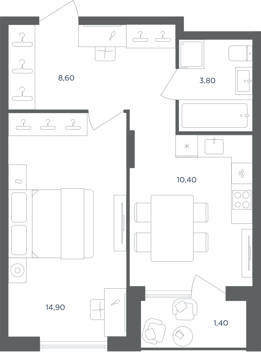 1-комнатная квартира в ЖК Равновесие