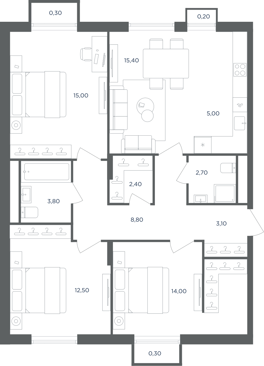 4х-комнатная квартира в ЖК Равновесие