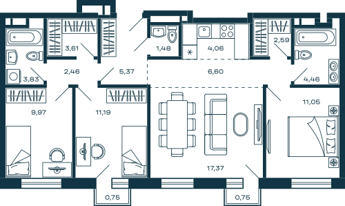 3х-комнатная квартира в ЖК М5