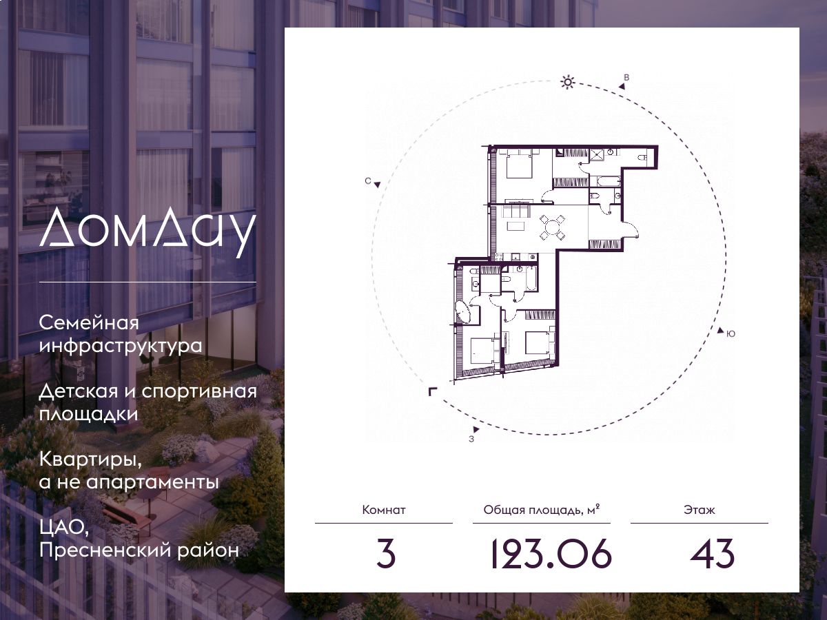 3х-комнатная квартира в ЖК Дом Дау