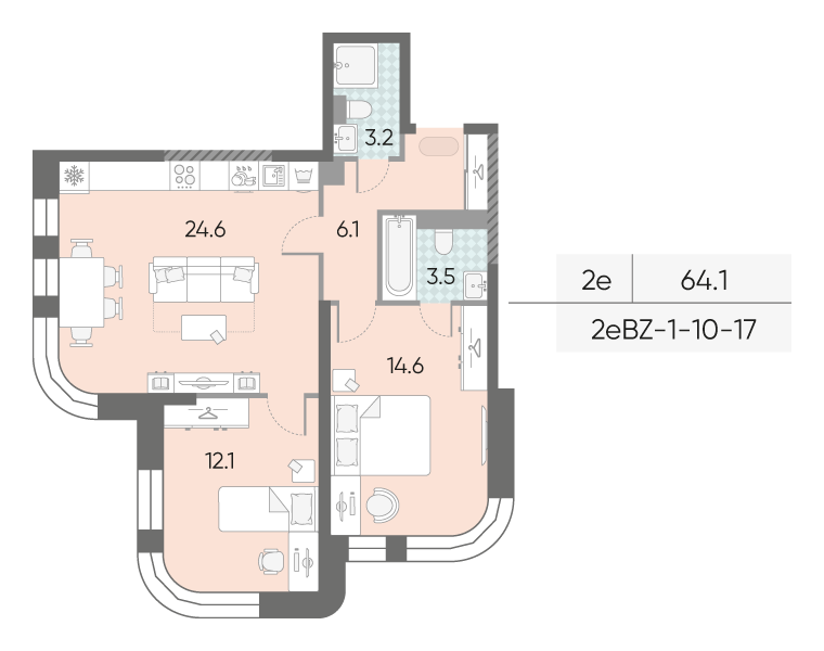 2х-комнатная квартира в ЖК Зиларт