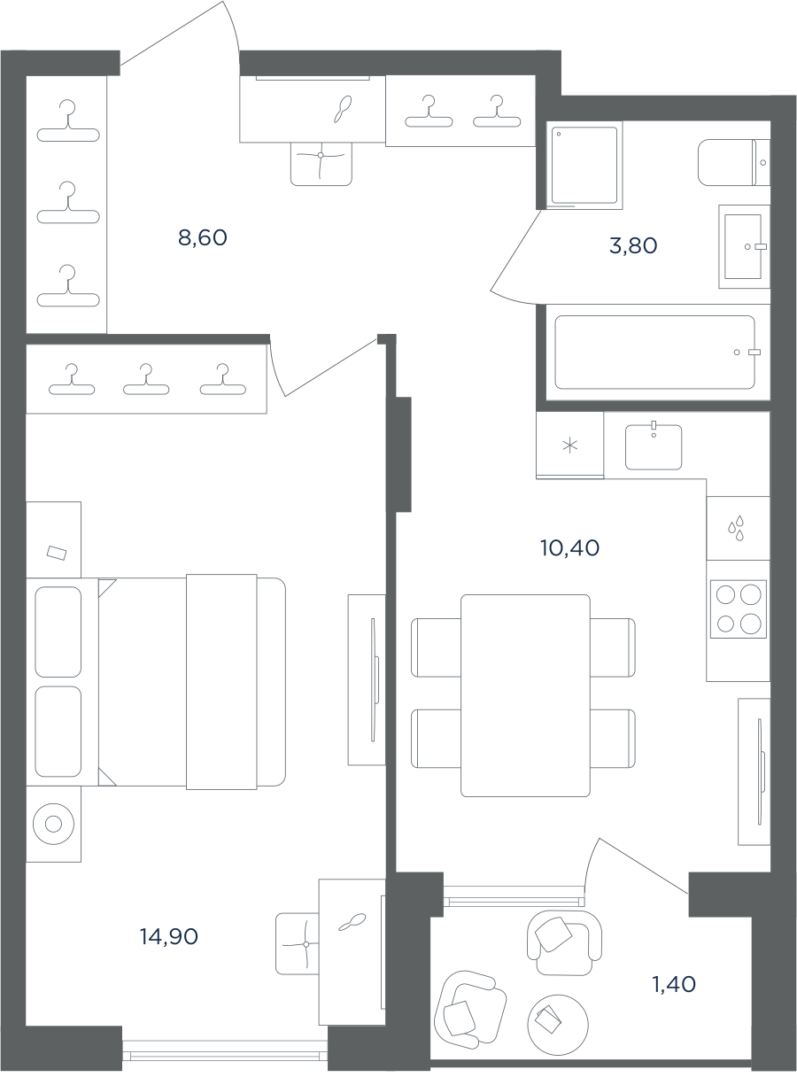 1-комнатная квартира в ЖК Равновесие