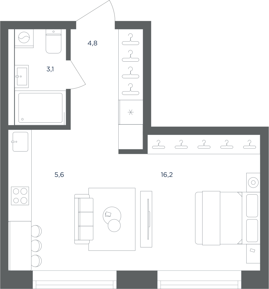 Квартира-студия в ЖК Равновесие