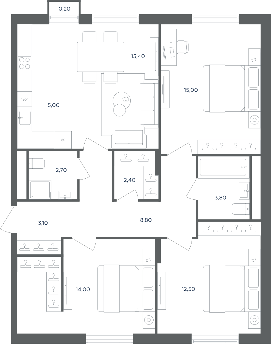 4х-комнатная квартира в ЖК Равновесие