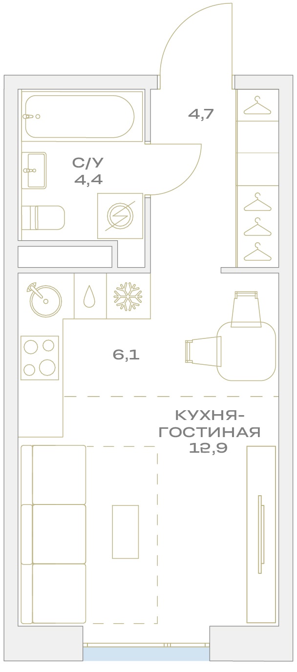 Квартира-студия в ЖК Детали