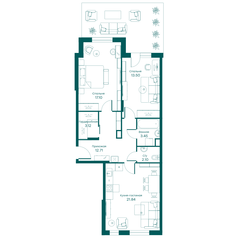 3х-комнатная квартира в ЖК Равновесие
