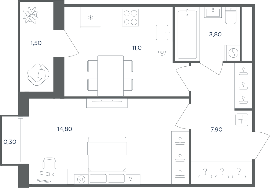 1-комнатная квартира в ЖК Равновесие