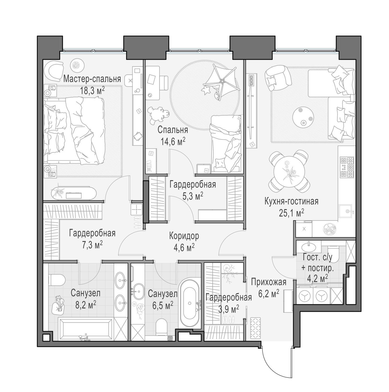 3х-комнатная квартира в ЖК Роскошный квартал Life Time