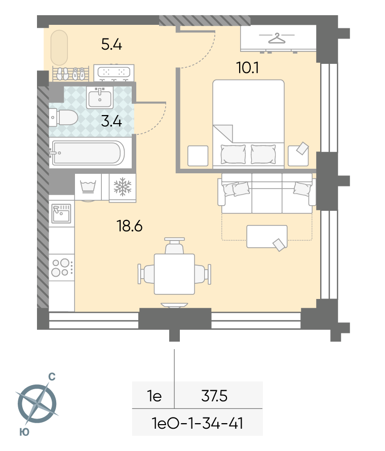 1-комнатная квартира в ЖК Зиларт