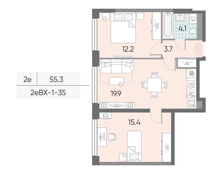 2х-комнатная квартира в ЖК Зиларт