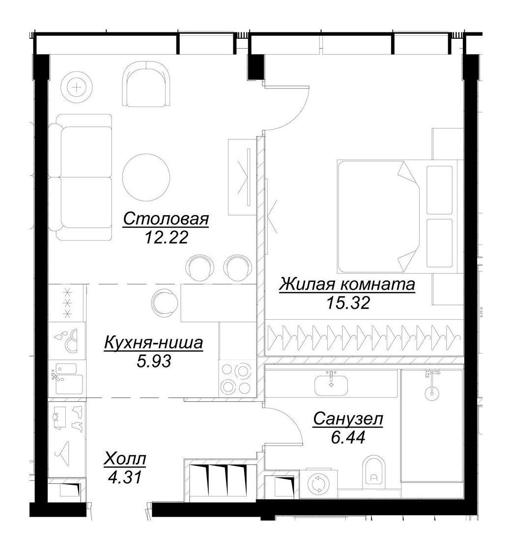 1-комнатная квартира в ЖК Mod (Мод)