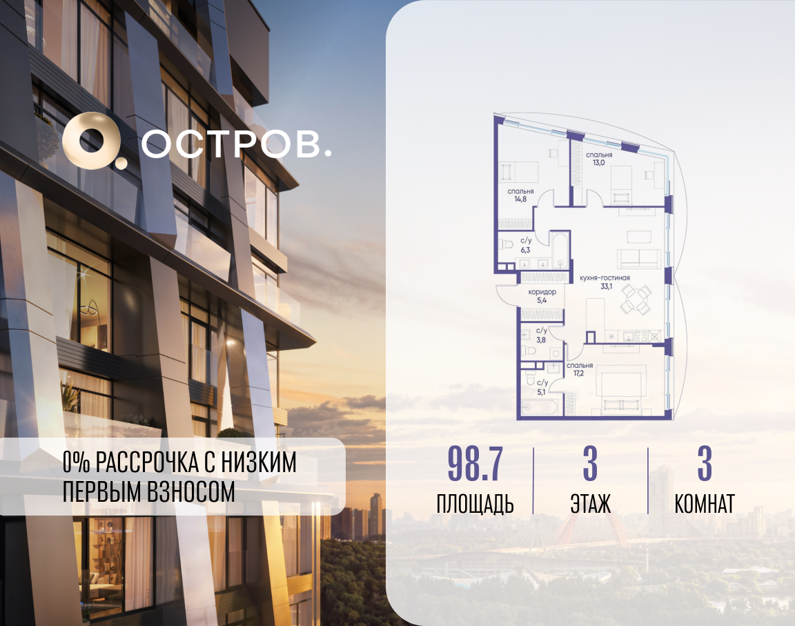 3х-комнатная квартира в ЖК Остров