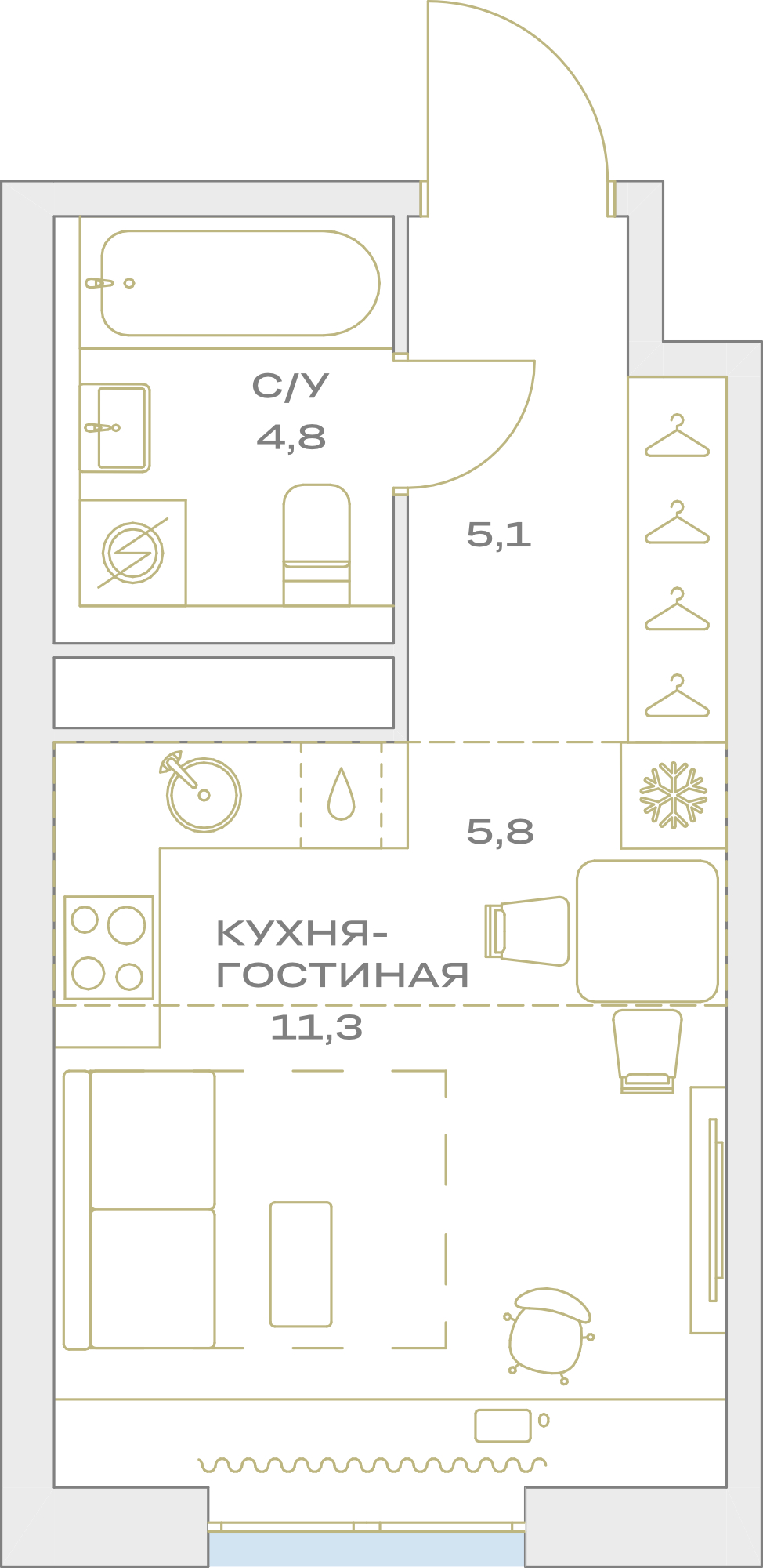 Квартира-студия в ЖК Детали