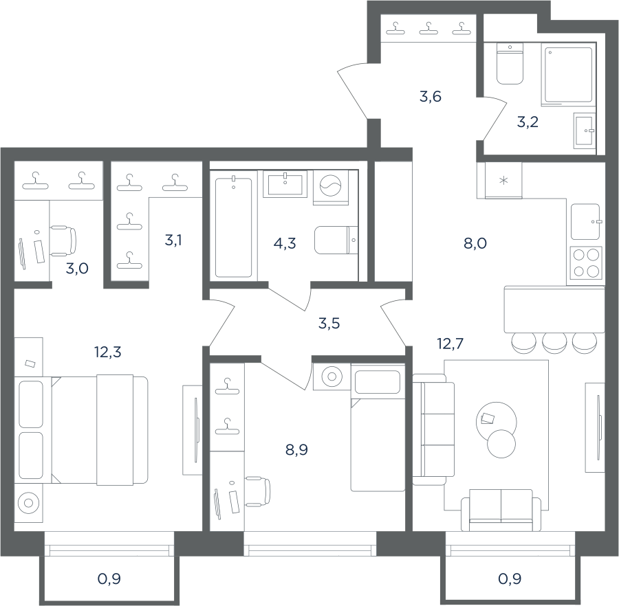 3х-комнатная квартира в ЖК Равновесие
