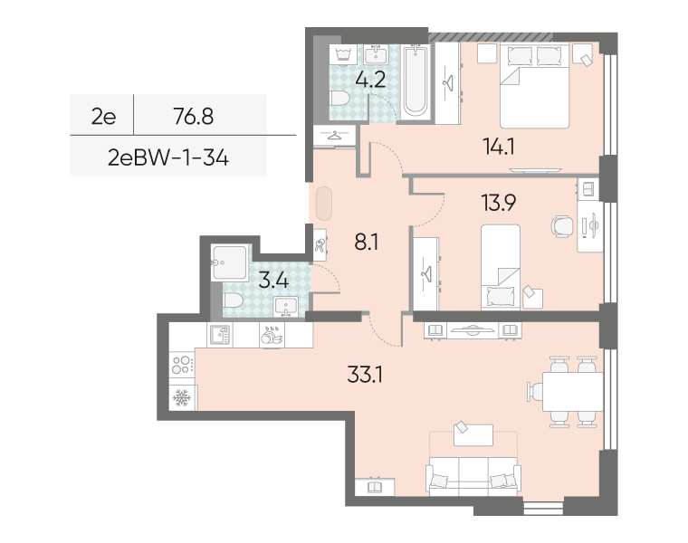 2х-комнатная квартира в ЖК Зиларт