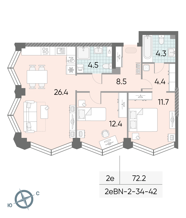 2х-комнатная квартира в ЖК Зиларт