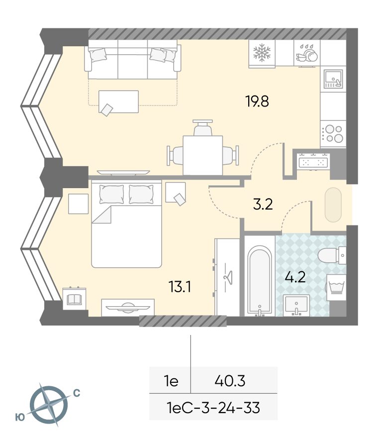 1-комнатная квартира в ЖК Зиларт