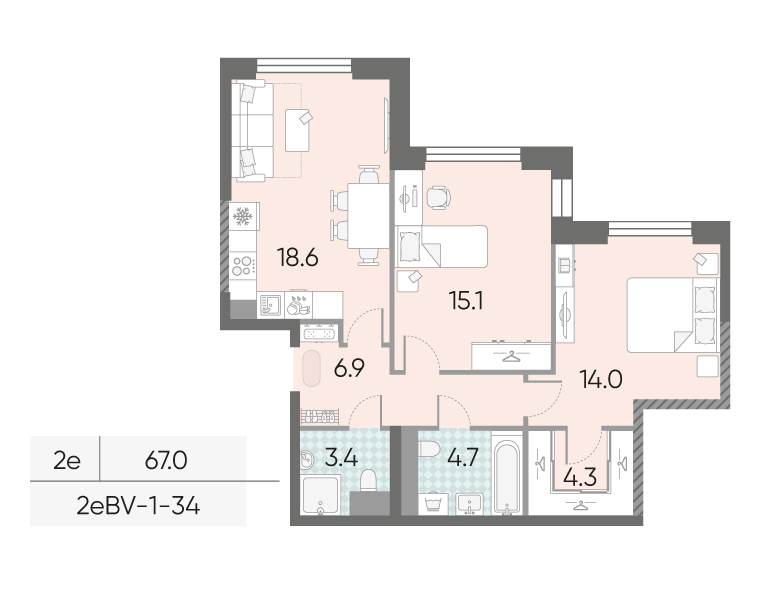 2х-комнатная квартира в ЖК Зиларт