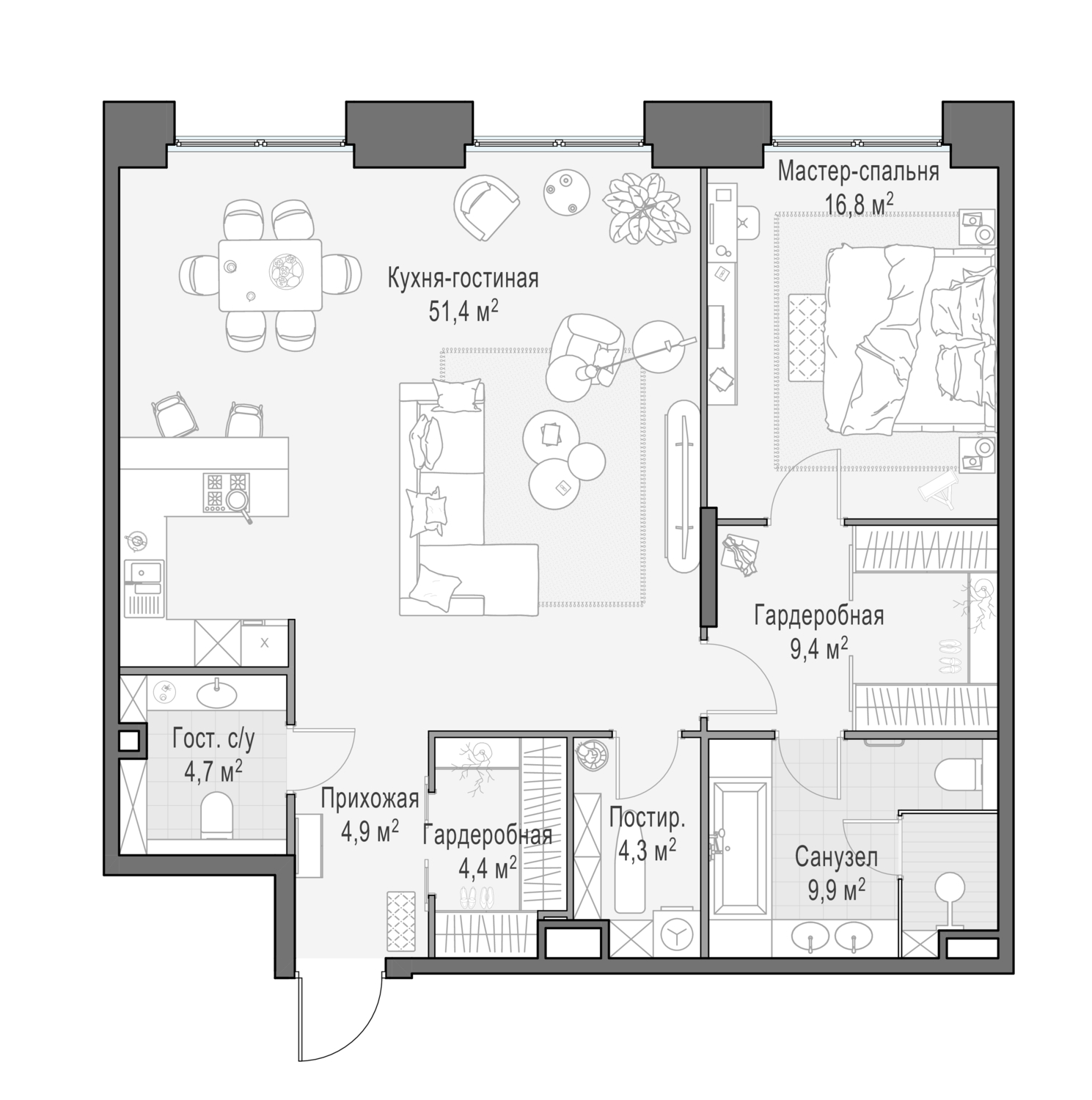 3х-комнатная квартира в ЖК Роскошный квартал Life Time