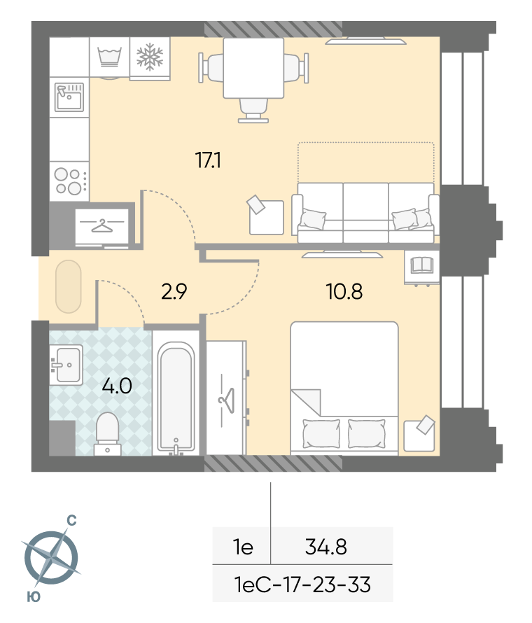 1-комнатная квартира в ЖК Зиларт