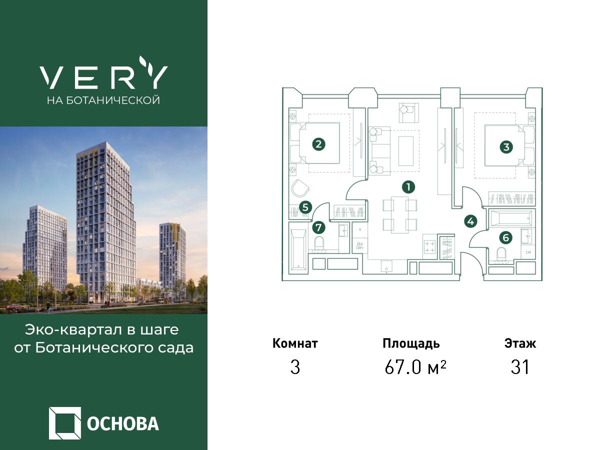 3х-комнатная квартира в ЖК Very Ботанический сад