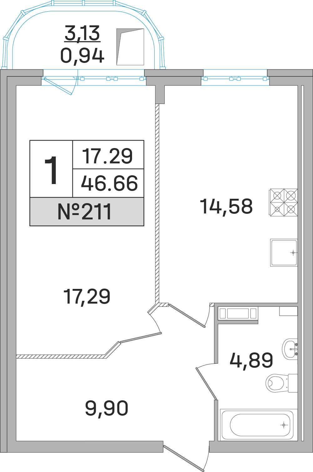 1-комнатная квартира в ЖК Дом‐Мегалит в Королёве