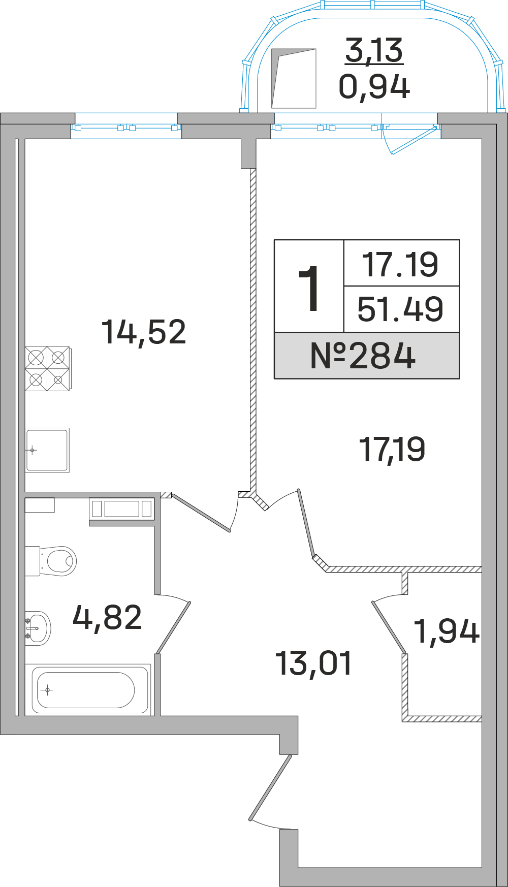 1-комнатная квартира в ЖК Дом‐Мегалит в Королёве