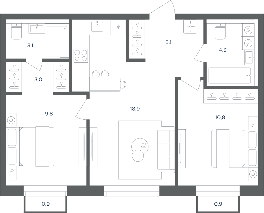 2х-комнатная квартира в ЖК Равновесие
