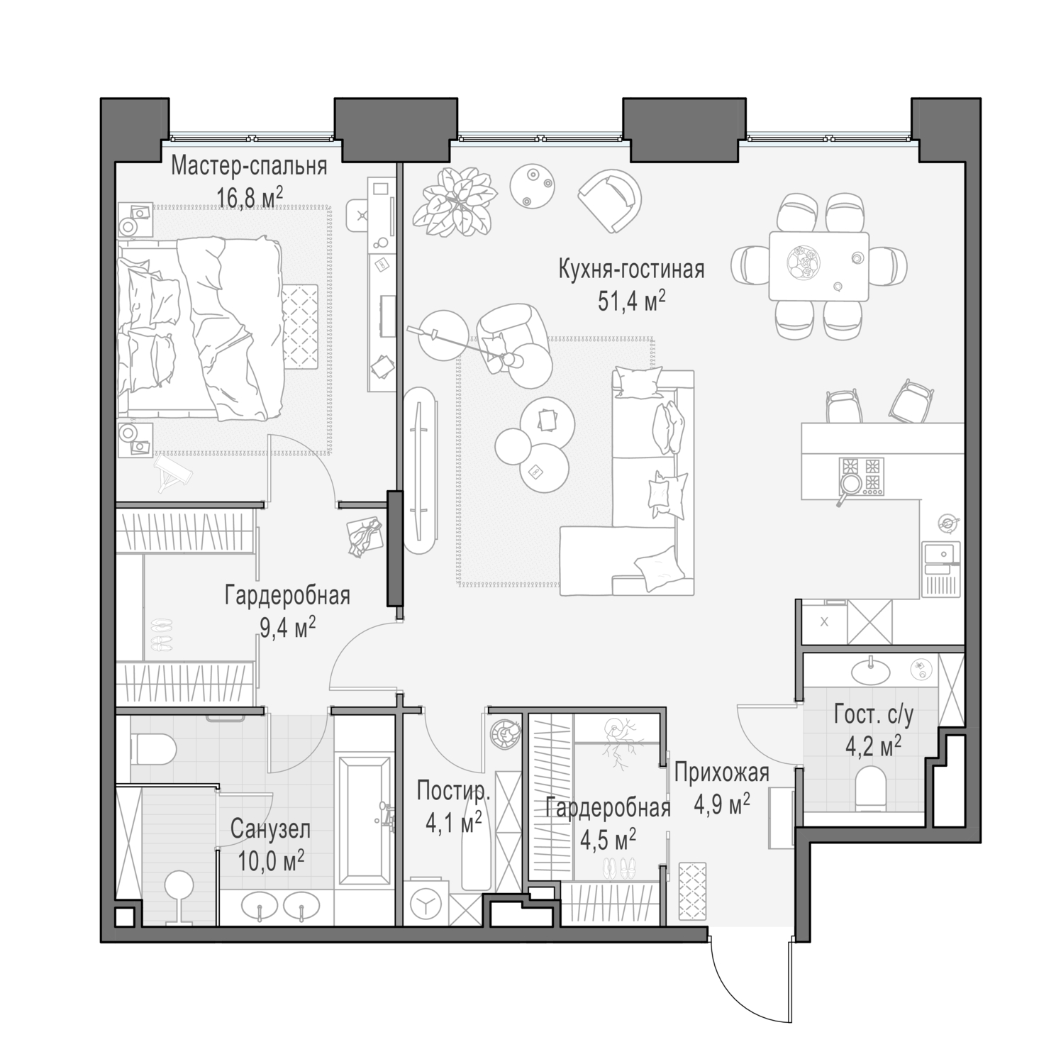 3х-комнатная квартира в ЖК Роскошный квартал Life Time