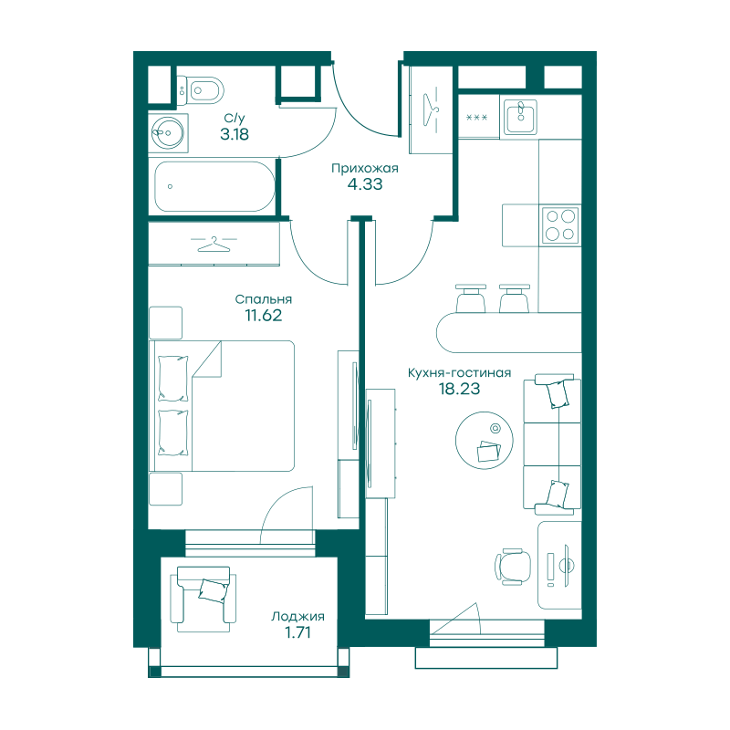 2х-комнатная квартира в ЖК Равновесие
