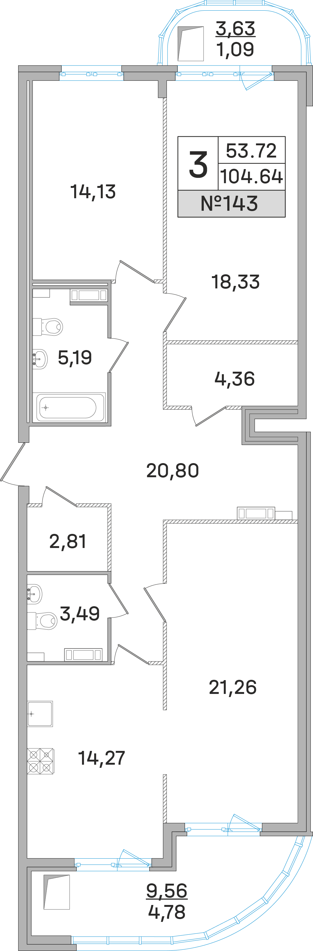 3х-комнатная квартира в ЖК Дом‐Мегалит в Королёве