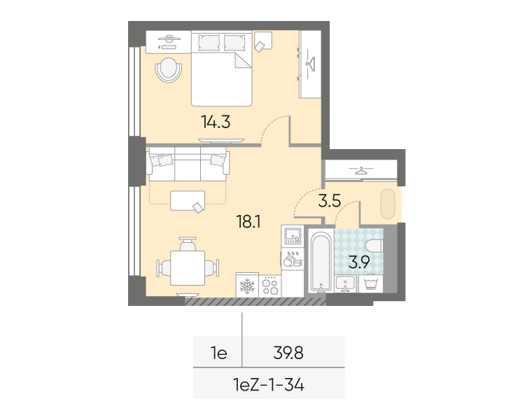 1-комнатная квартира в ЖК Зиларт