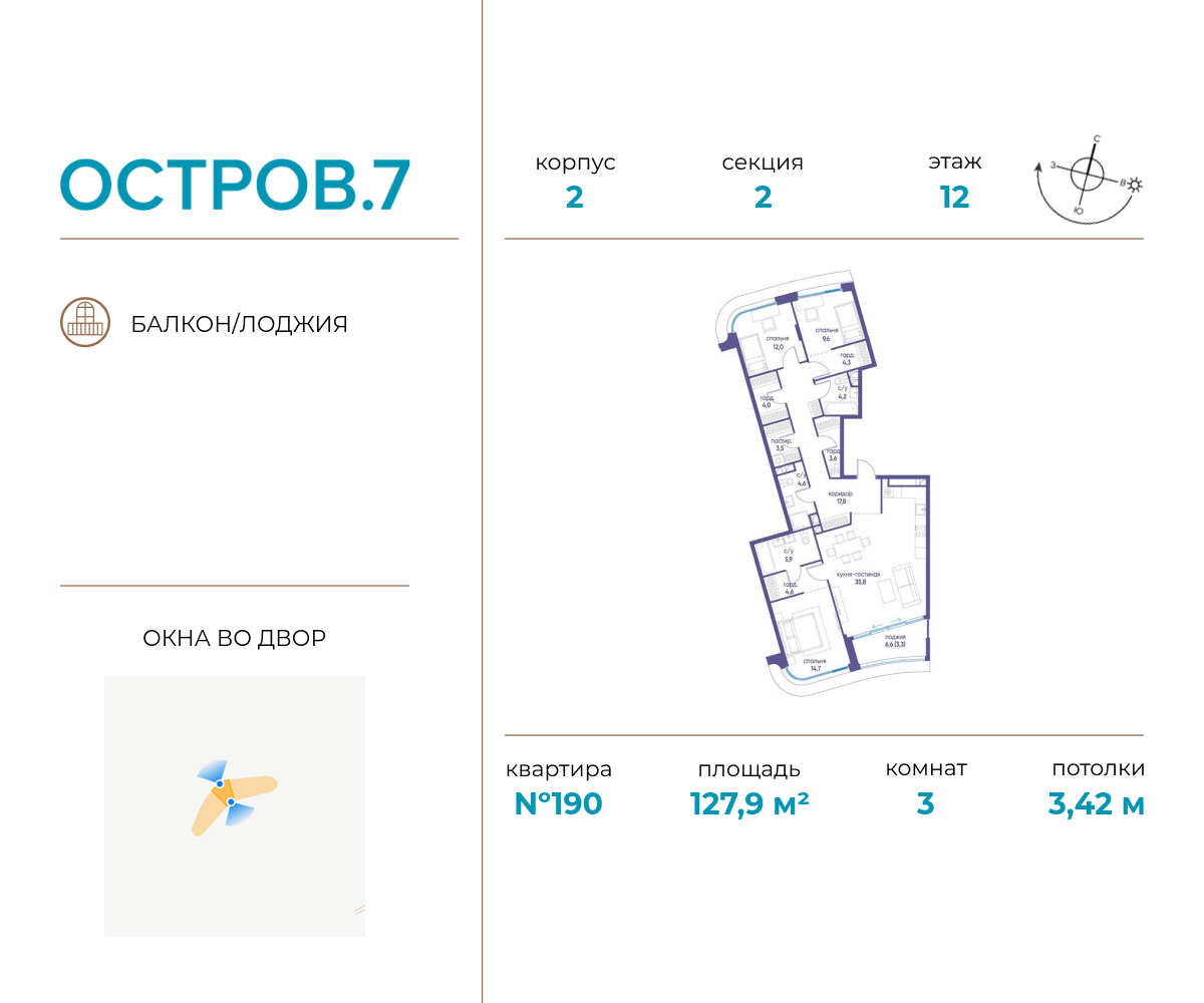 3х-комнатная квартира в ЖК Остров