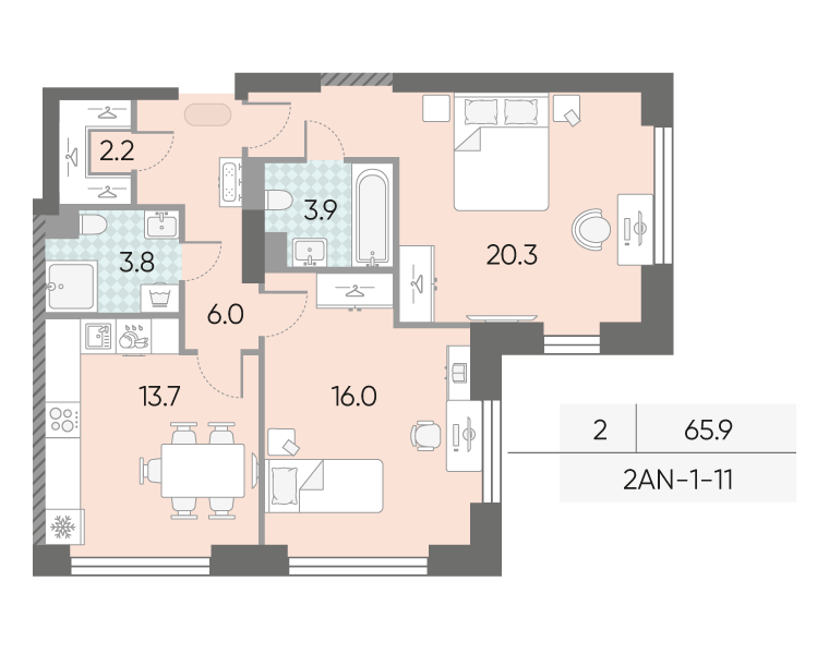 2х-комнатная квартира в ЖК Зиларт