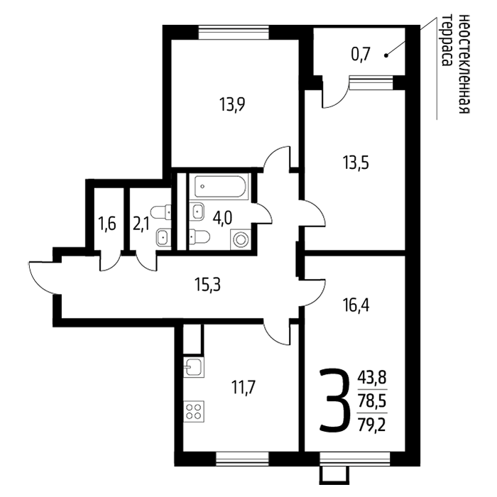 3х-комнатная квартира в ЖК Район Новые Ватутинки мкр. Центральный