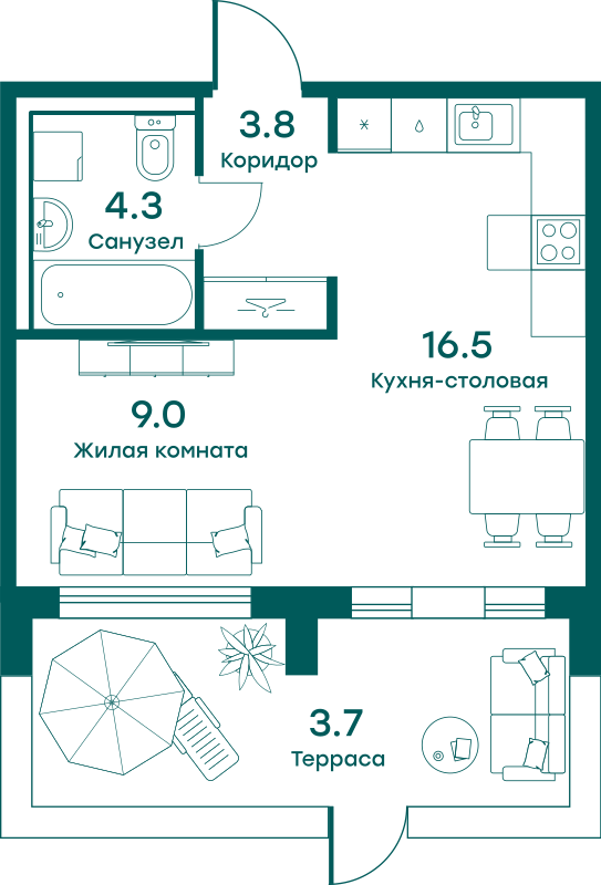 1-комнатная квартира в ЖК Равновесие